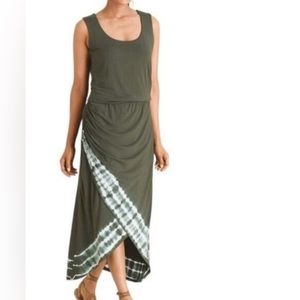 CHICO’S olive green maxi dress tie dye size 0